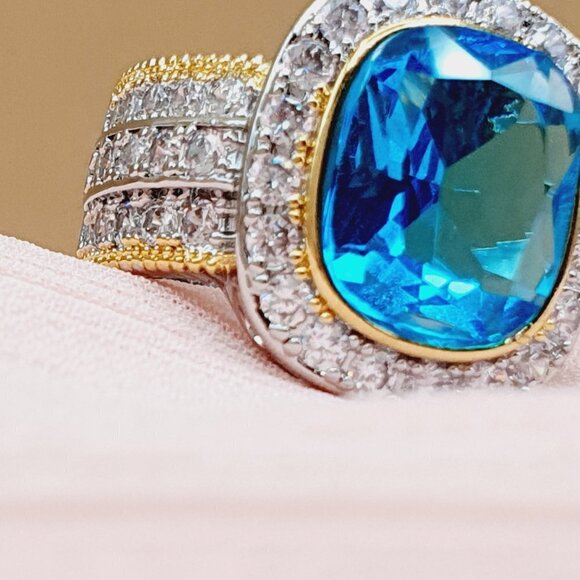 💎Noble Vintage Radiant Cut Blue Gemstone  Layer Rings for Women, INDN8450 - Picture 14 of 15